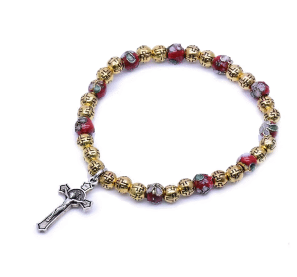 Wholesales 6mm Cloisonne Catholic Gif Cross Crucifix Prayer Beads Stretch Rosary Bracelet