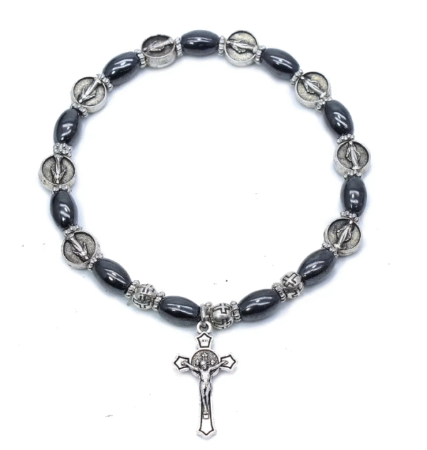 wechat_2025-08-05_141558_661 Wholesales Black Christian Jewelry Icon Black Beads Rosary Crucifix Virgin Mary Pendant Bracelet
