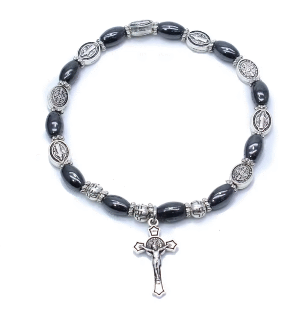 wechat_2025-08-05_141605_084 Wholesales Black Christian Jewelry Icon Black Beads Rosary Crucifix Virgin Mary Pendant Bracelet