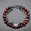 Komi Layered Bracelets Beads and Chunky Metal Chain Bracelet Tiger Eye Lava Rock Gemstone Beaded Bracelet Bangles