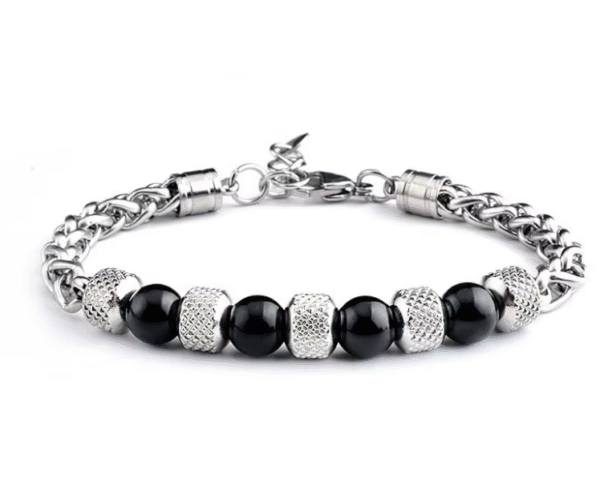 Komi Natural Tiger Eye Stone Bracelet Titanium Steel Adjustable Beaded String Bracelets Cuff Bangles for Men Birthday Gifts