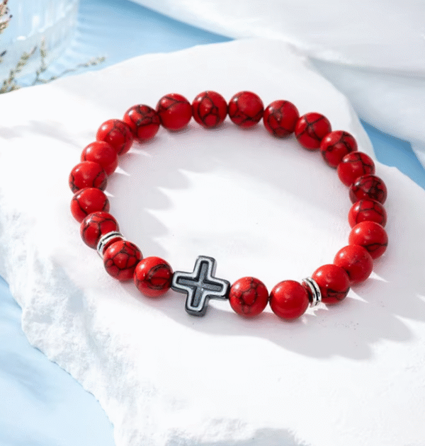 wechat_2025-08-05_170634_872 KOMI 8mm Natural Volcanic Lava Rock Tiger Eye Turquoise Gemstone Beaded Bracelets with Cross Elastic Stretch Bracelet for Unisex