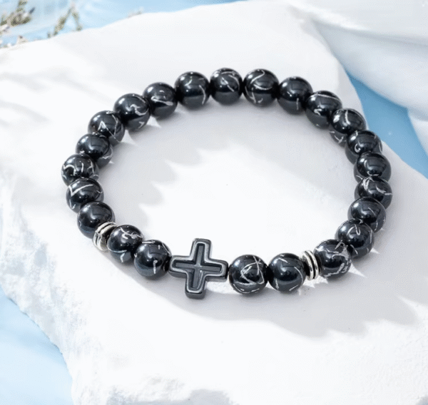 wechat_2025-08-05_170648_920 KOMI 8mm Natural Volcanic Lava Rock Tiger Eye Turquoise Gemstone Beaded Bracelets with Cross Elastic Stretch Bracelet for Unisex