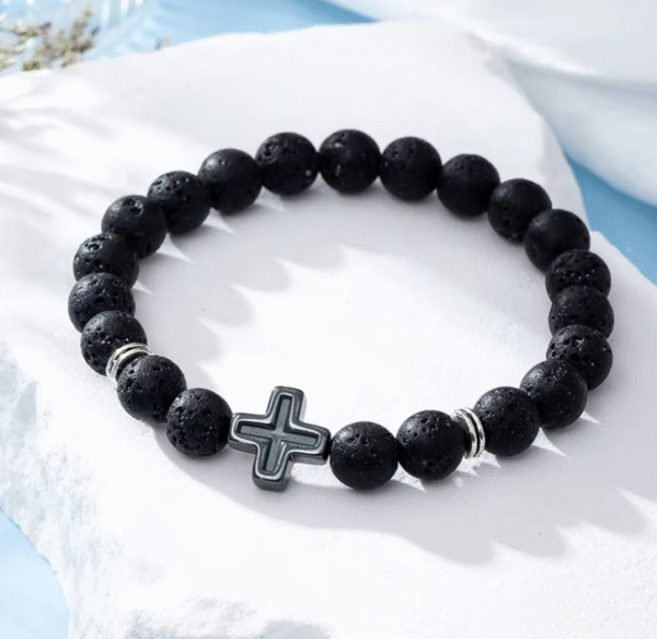 wechat_2025-08-05_170702_800 KOMI 8mm Natural Volcanic Lava Rock Tiger Eye Turquoise Gemstone Beaded Bracelets with Cross Elastic Stretch Bracelet for Unisex