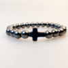 KOMI New Turquoise Black Gallstone Volcanic Stone Bracelet with Cross Elastic Bracelet