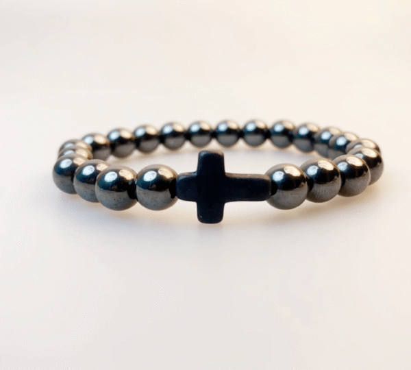 KOMI New Turquoise Black Gallstone Volcanic Stone Bracelet with Cross Elastic Bracelet