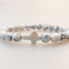 KOMI New Turquoise Black Gallstone Volcanic Stone Bracelet with Cross Elastic Bracelet