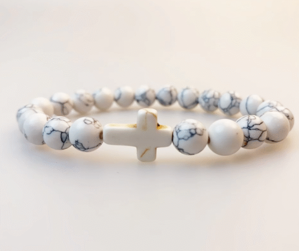 KOMI New Turquoise Black Gallstone Volcanic Stone Bracelet with Cross Elastic Bracelet