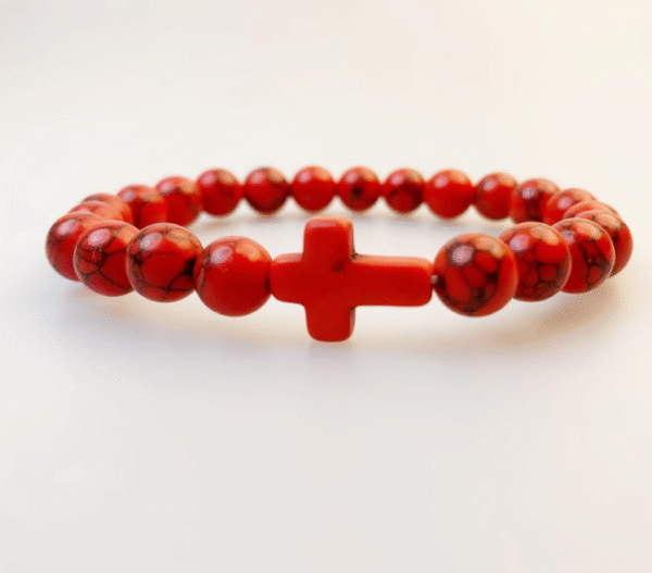 KOMI New Turquoise Black Gallstone Volcanic Stone Bracelet with Cross Elastic Bracelet
