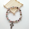 KOMI Hot Selling Multicolor Ceramic Hollow Cross Religious Mary Jesus Virgin Elastic Beading Bracelet