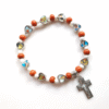 KOMI Hot Selling Multicolor Ceramic Hollow Cross Religious Mary Jesus Virgin Elastic Beading Bracelet