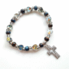 KOMI Hot Selling Multicolor Ceramic Hollow Cross Religious Mary Jesus Virgin Elastic Beading Bracelet