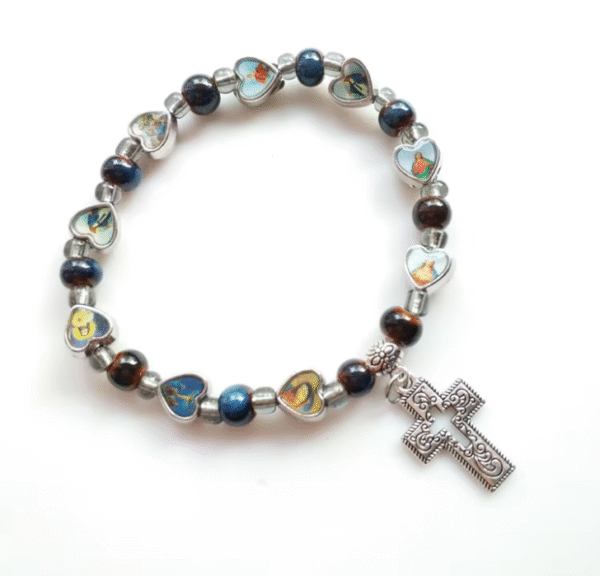 KOMI Hot Selling Multicolor Ceramic Hollow Cross Religious Mary Jesus Virgin Elastic Beading Bracelet