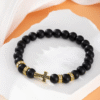 KOMI Fashion Hot Selling Natural Stone Beaded Bracelet Black Frosted Gemstone Zircon Cross Beads Wrist Bracelets for Men Women
