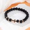 KOMI Fashion Hot Selling Natural Stone Beaded Bracelet Black Frosted Gemstone Zircon Cross Beads Wrist Bracelets for Men Women
