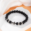 KOMI Fashion Hot Selling Natural Stone Beaded Bracelet Black Frosted Gemstone Zircon Cross Beads Wrist Bracelets for Men Women