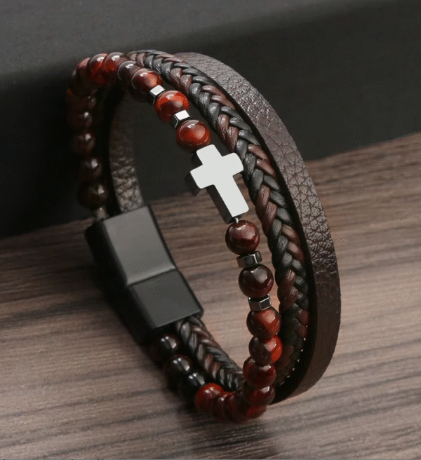 wechat_2025-08-18_170019_782 Mens Cross Gemstone Leather Cuff Bracelet Bangles Hematite Cross 6mm Natural Stone Layered Leather Bangle Bracelets for Men