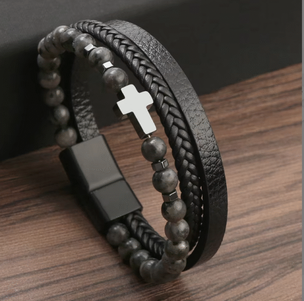 wechat_2025-08-18_170030_318 Mens Cross Gemstone Leather Cuff Bracelet Bangles Hematite Cross 6mm Natural Stone Layered Leather Bangle Bracelets for Men