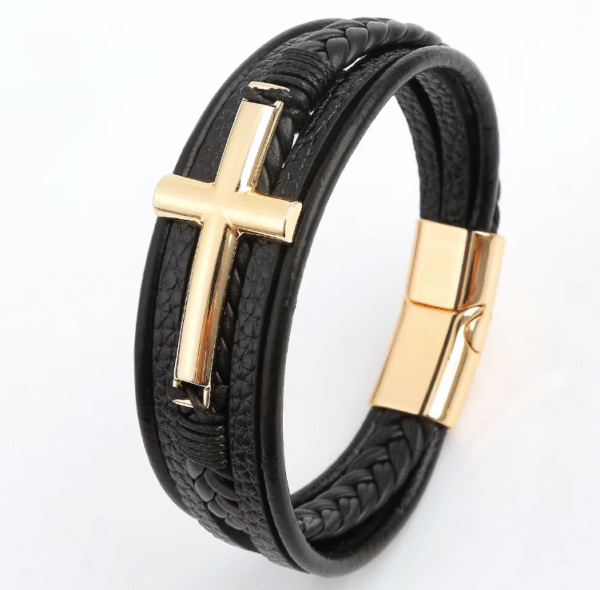 wechat_2025-08-18_170937_070 KOMI Mens Cross Leather Cuff Bracelet Bangles Multi-Layer Braided Leather with Cross Charm Wristband Bangle for Men Boys Gifts