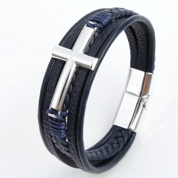 wechat_2025-08-18_171008_366 KOMI Mens Cross Leather Cuff Bracelet Bangles Multi-Layer Braided Leather with Cross Charm Wristband Bangle for Men Boys Gifts