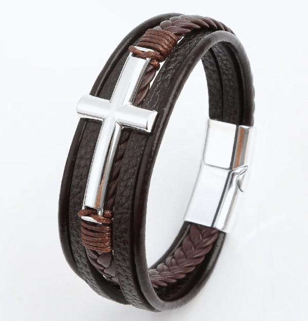 wechat_2025-08-18_171014_949 KOMI Mens Cross Leather Cuff Bracelet Bangles Multi-Layer Braided Leather with Cross Charm Wristband Bangle for Men Boys Gifts