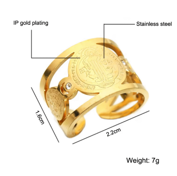 wechat_2025-08-25_165540_730 Stainless Steel Catholic Exorcist Saint Benedict Ring Open Adjustable Religious Ring