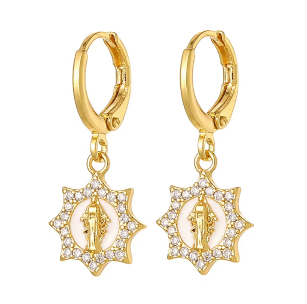 wechat_2025-08-26_100405_174 KOMI 18K Gold Plated Huggie Hoops Earrings with Zircon CZ Charms of Geometric Virgin Mary Drop Earrings for Women Religious