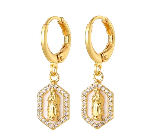 wechat_2025-08-26_100410_238 KOMI 18K Gold Plated Huggie Hoops Earrings with Zircon CZ Charms of Geometric Virgin Mary Drop Earrings for Women Religious