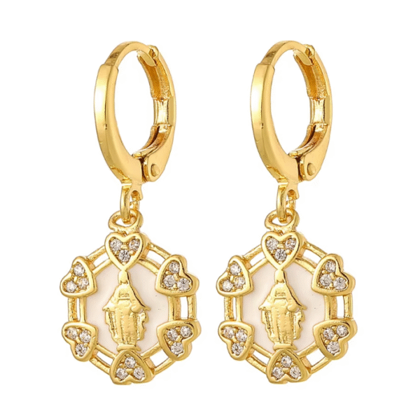 wechat_2025-08-26_100416_183 KOMI 18K Gold Plated Huggie Hoops Earrings with Zircon CZ Charms of Geometric Virgin Mary Drop Earrings for Women Religious