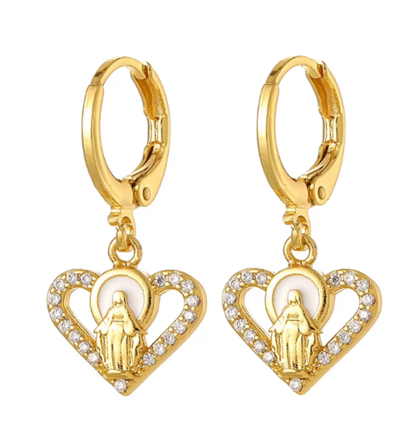 wechat_2025-08-26_100434_022 KOMI 18K Gold Plated Huggie Hoops Earrings with Zircon CZ Charms of Geometric Virgin Mary Drop Earrings for Women Religious