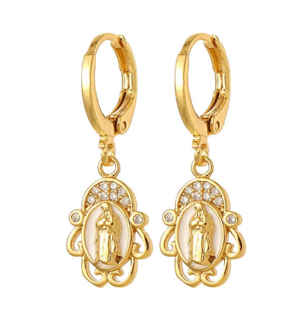 wechat_2025-08-26_100449_566 KOMI 18K Gold Plated Huggie Hoops Earrings with Zircon CZ Charms of Geometric Virgin Mary Drop Earrings for Women Religious