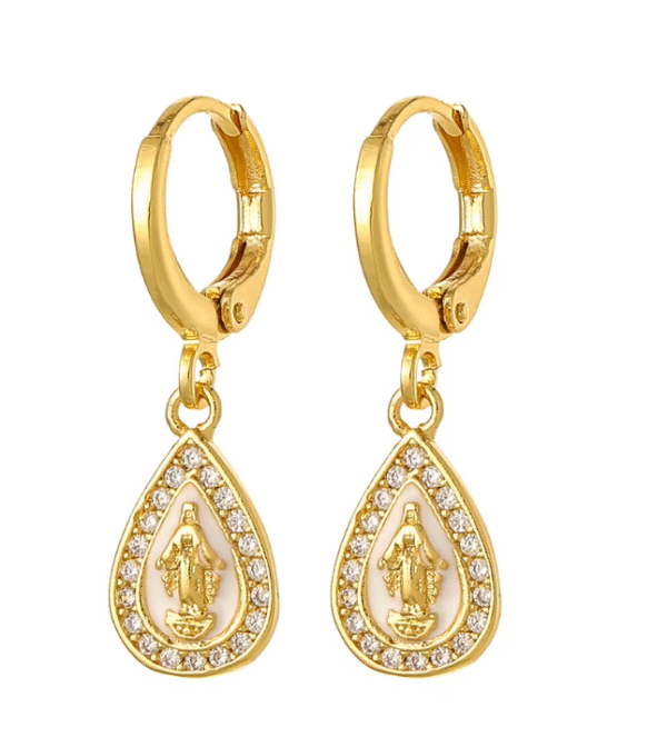 wechat_2025-08-26_100455_942 KOMI 18K Gold Plated Huggie Hoops Earrings with Zircon CZ Charms of Geometric Virgin Mary Drop Earrings for Women Religious