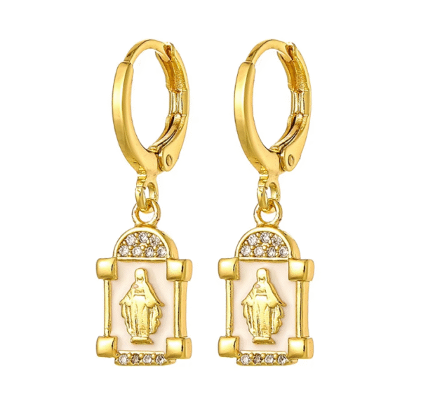 wechat_2025-08-26_100507_182 KOMI 18K Gold Plated Huggie Hoops Earrings with Zircon CZ Charms of Geometric Virgin Mary Drop Earrings for Women Religious