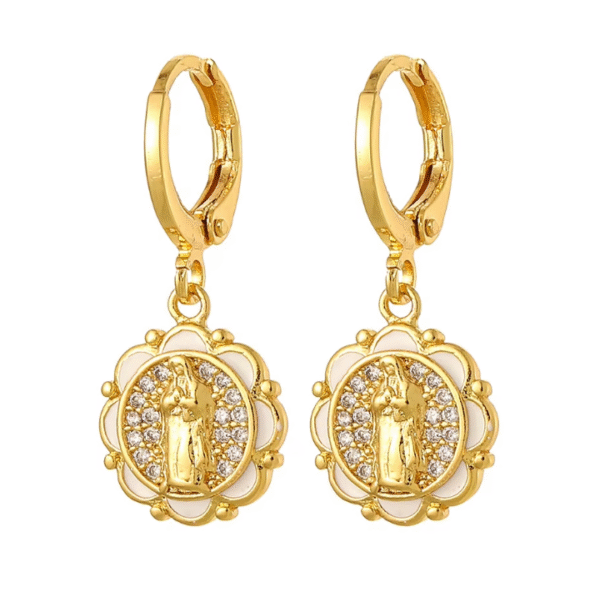 wechat_2025-08-26_100521_046 KOMI 18K Gold Plated Huggie Hoops Earrings with Zircon CZ Charms of Geometric Virgin Mary Drop Earrings for Women Religious