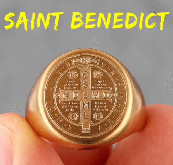 wechat_2025-08-26_104021_636 Komi Vintage Saint Benedict Cross Religious Titanium Steel Ring Round Broad Face Print Religious Ring