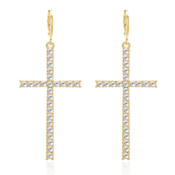 KOMI Black Silver Gold Rhinestone Pearl Cross Dangle Drop Earrings for Women Trendy Dainty Cross Hoop Earrings for Girls Gifts