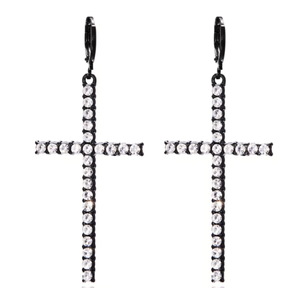 KOMI Black Silver Gold Rhinestone Pearl Cross Dangle Drop Earrings for Women Trendy Dainty Cross Hoop Earrings for Girls Gifts