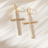 KOMI Black Silver Gold Rhinestone Pearl Cross Dangle Drop Earrings for Women Trendy Dainty Cross Hoop Earrings for Girls Gifts