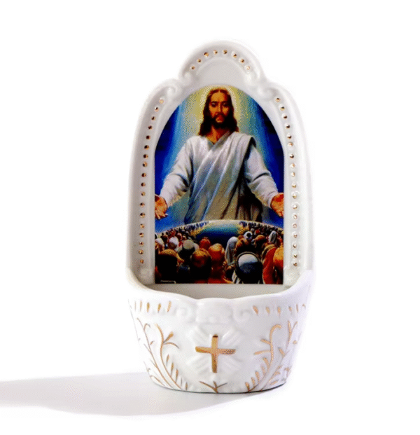 Komi Personalized Ceramic Jesus Christ Religious Catholic Wholesale Pics Pattern Hanging Holy Water Font