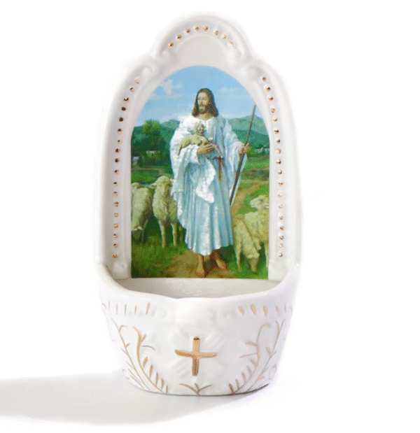 Komi Personalized Ceramic Jesus Christ Religious Catholic Wholesale Pics Pattern Hanging Holy Water Font