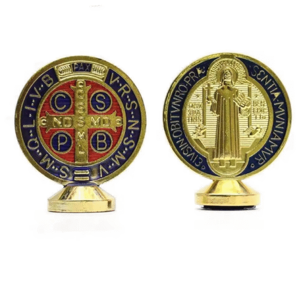 New Blue Metal Round Saint Benedict Private Collection Car Religious Souvenir Articles Ornaments