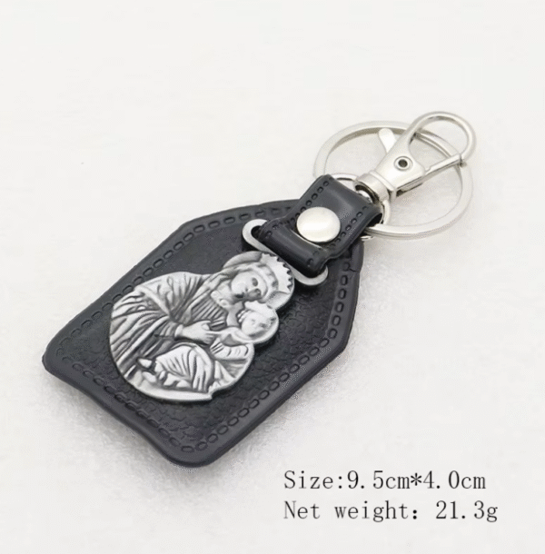 Factory Wholesale Spot Retro Metal Leather Combination Car Ornament Religious Figure Pattern Keychain Jewelry Pendant