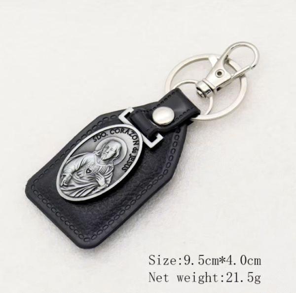 Factory Wholesale Spot Retro Metal Leather Combination Car Ornament Religious Figure Pattern Keychain Jewelry Pendant