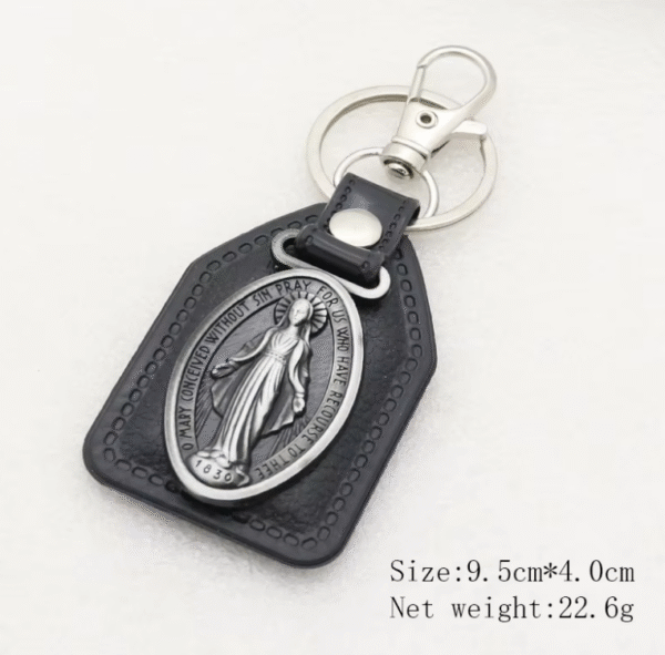 Factory Wholesale Spot Retro Metal Leather Combination Car Ornament Religious Figure Pattern Keychain Jewelry Pendant