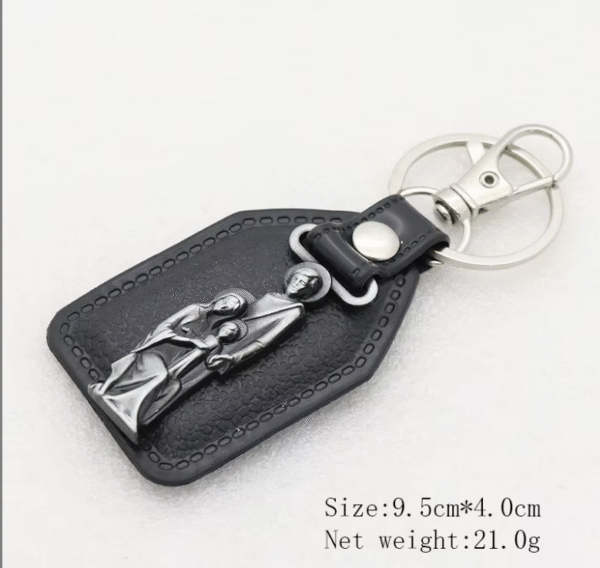 Factory Wholesale Spot Retro Metal Leather Combination Car Ornament Religious Figure Pattern Keychain Jewelry Pendant
