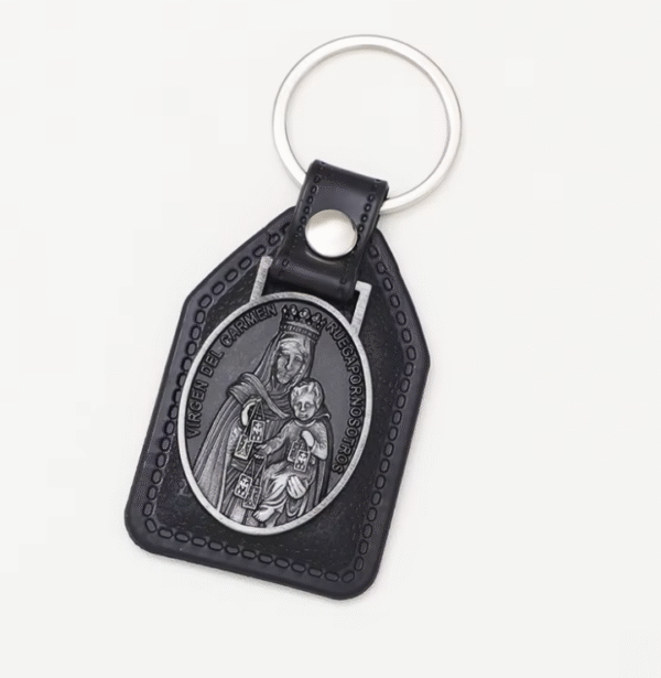 Factory Wholesale Spot Retro Metal Leather Combination Car Ornament Religious Figure Pattern Keychain Jewelry Pendant