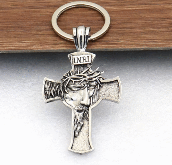 KOMI Vintage Figure Crucifix Pendant Necklace Keychain Jewelry Set Image Cross Religious Craft Gifts Car Accessories