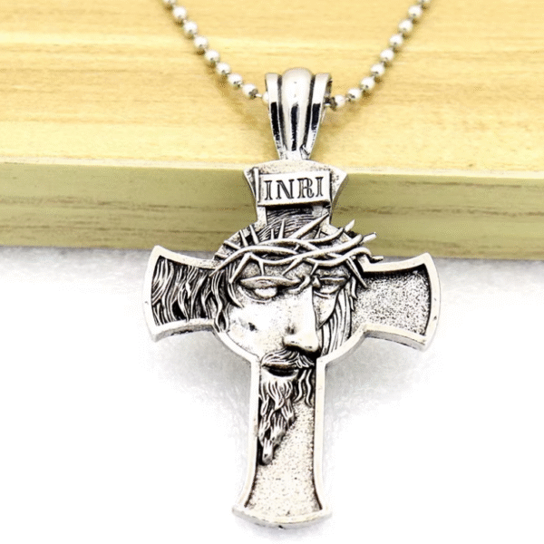 KOMI Vintage Figure Crucifix Pendant Necklace Keychain Jewelry Set Image Cross Religious Craft Gifts Car Accessories