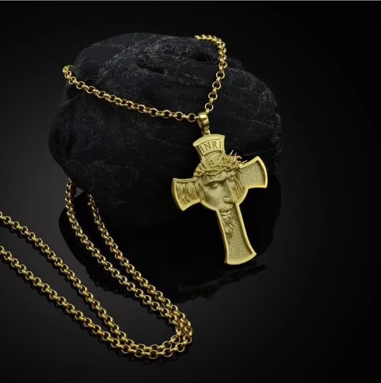 KOMI Vintage Figure Crucifix Pendant Necklace Keychain Jewelry Set Image Cross Religious Craft Gifts Car Accessories