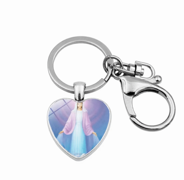KOMI Religious Fashion Accessory Virgin Mary Heart Charms Keychain Metal Keyrings Keychains for Women Birthday Crafts Gifts